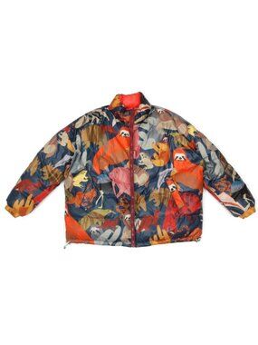 FARM RIO Reversible Striped Rainbow Animal Rainforest Puffer Jacket sz XL /650